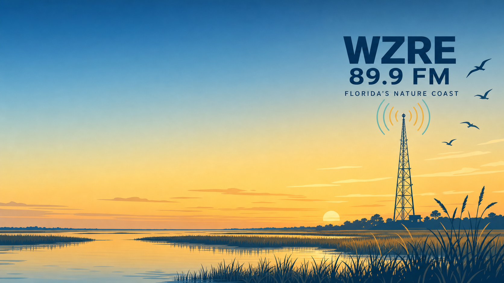 Sunset over the Nature Coast marsh with the WZRE broadcast tower